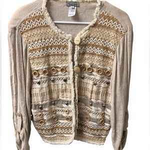 Stonebridge Boho Cardigan Jacket – Size Large – Linen Rayon Blend Vintage